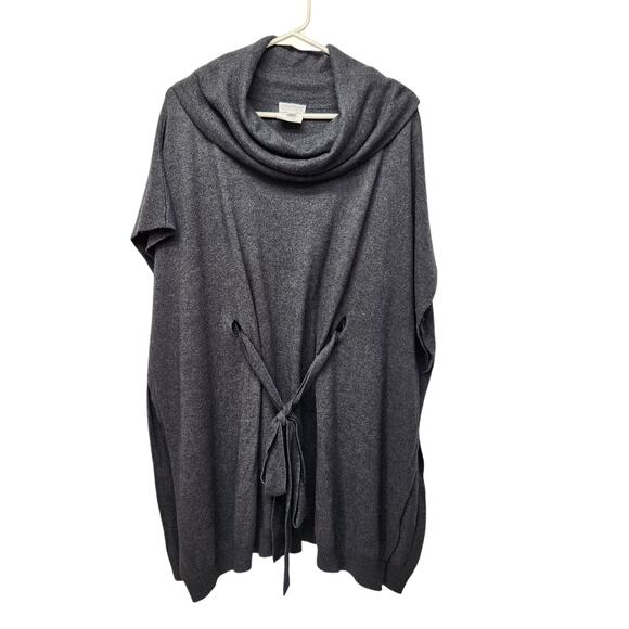 A Pea in the Pod Charcoal Gray Funnel Neck Belted Sweater Knit Poncho Women S/M - Picture 1 of 10
